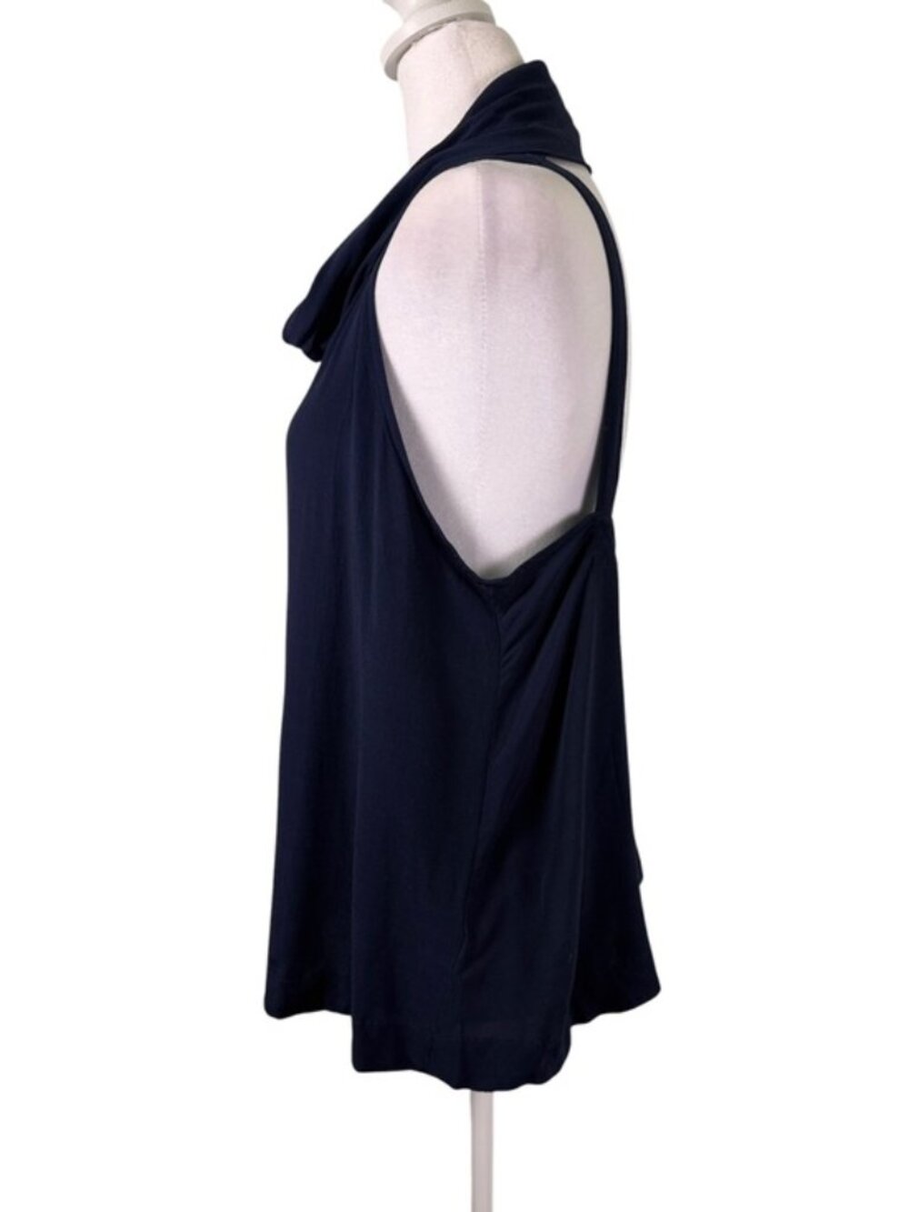 Free People Navy Cowl Neck Open Back Flowy Tunic Top M Boho Minimalist - Picture 4 of 8